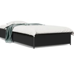 Bedden & Accessoires*vidaXL Bedframe bewerkt hout en metaal 100x200 cm Zwart