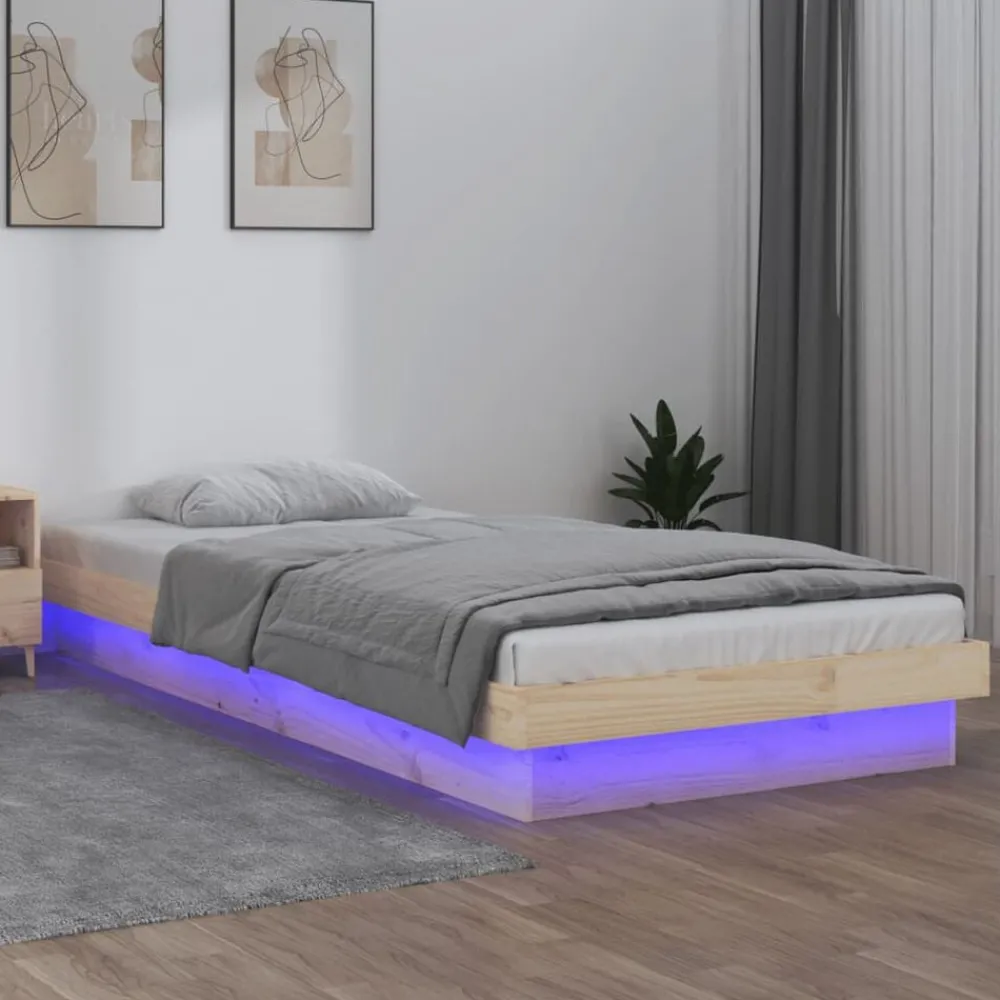 Bedden & Accessoires*vidaXL Bedframe LED massief hout 90x200 cm Naturel