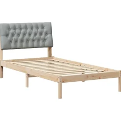 Bedden & Accessoires*vidaXL Bedframe met Gevoerd Hoofdgedeelte Bruin 100 x 200 cm Bruin en lichtgrijs