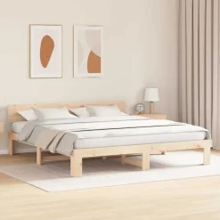 Bedden & Accessoires*vidaXL Bedframe met hoofdeinde 200 x 200 cm Massief grenenhout Naturel