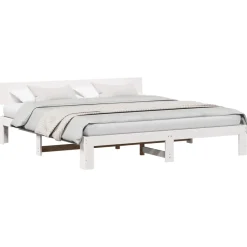Bedden & Accessoires*vidaXL Bedframe met hoofdeinde 200 x 200 cm Massief grenenhout Wit