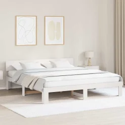 Bedden & Accessoires*vidaXL Bedframe met hoofdeinde 200 x 200 cm Massief grenenhout Wit