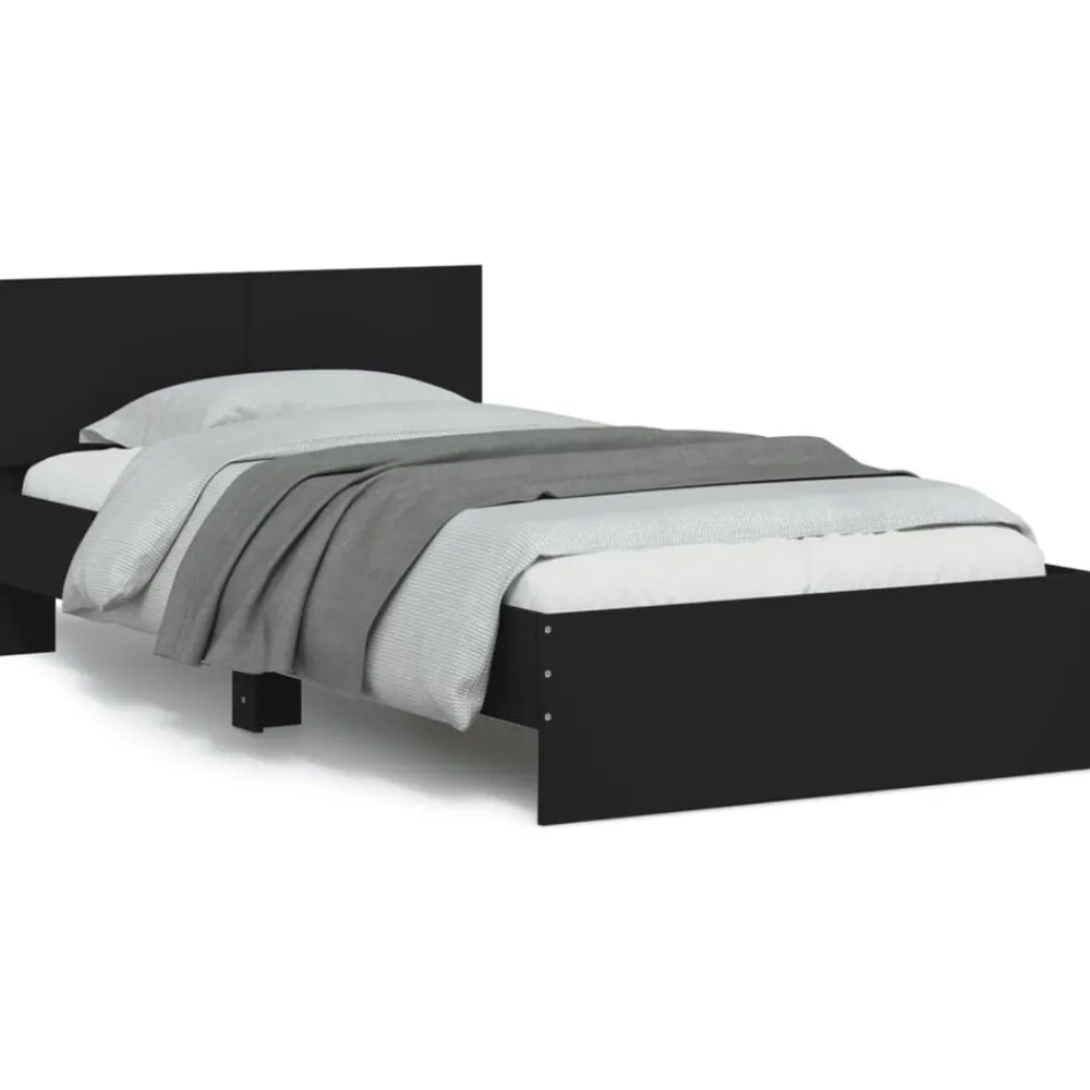 Bedden & Accessoires*vidaXL Bedframe met hoofdbord bewerkt hout 100x200 cm Zwart