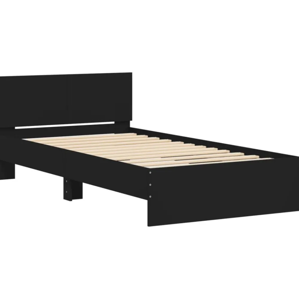 Bedden & Accessoires*vidaXL Bedframe met hoofdbord bewerkt hout 100x200 cm Zwart