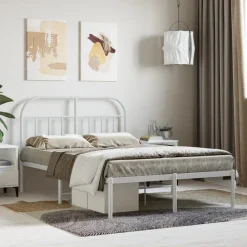 Bedden & Accessoires*vidaXL Bedframe met hoofdbord metaal 120x200 cm Wit