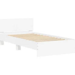 Bedframe met hoofdbord bewerkt hout 100x200 cm><noscript><img width=