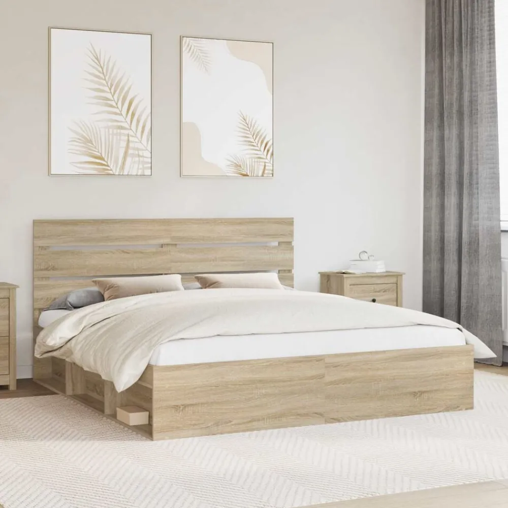 Bedframe met hoofdeinde Sonoma 200 x 200 cm Massief grenenhout>vidaXL Clearance