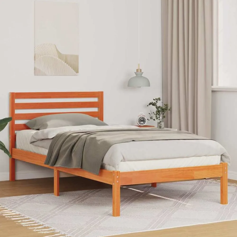 Bedden & Accessoires*vidaXL Bedframe met hoofdeinde 80 x 200 cm Massief grenenhout Wasbruin