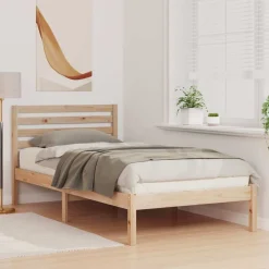 Bedframe met hoofdeinde Bruin 80 x 200 cm Massief grenenhout><noscript><img width=
