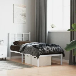 Bedden & Accessoires*vidaXL Bedframe met hoofdbord zonder matras metaal 75x190 cm Wit