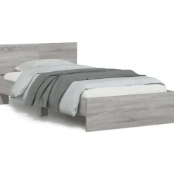 Bedden & Accessoires*vidaXL Bedframe met hoofdbord en LED eiken 100x200 cm Grijs sonoma