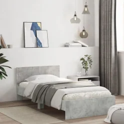 Bedden & Accessoires*vidaXL Bedframe met hoofdeinde bewerkt hout 100x200 cm Betongrijs