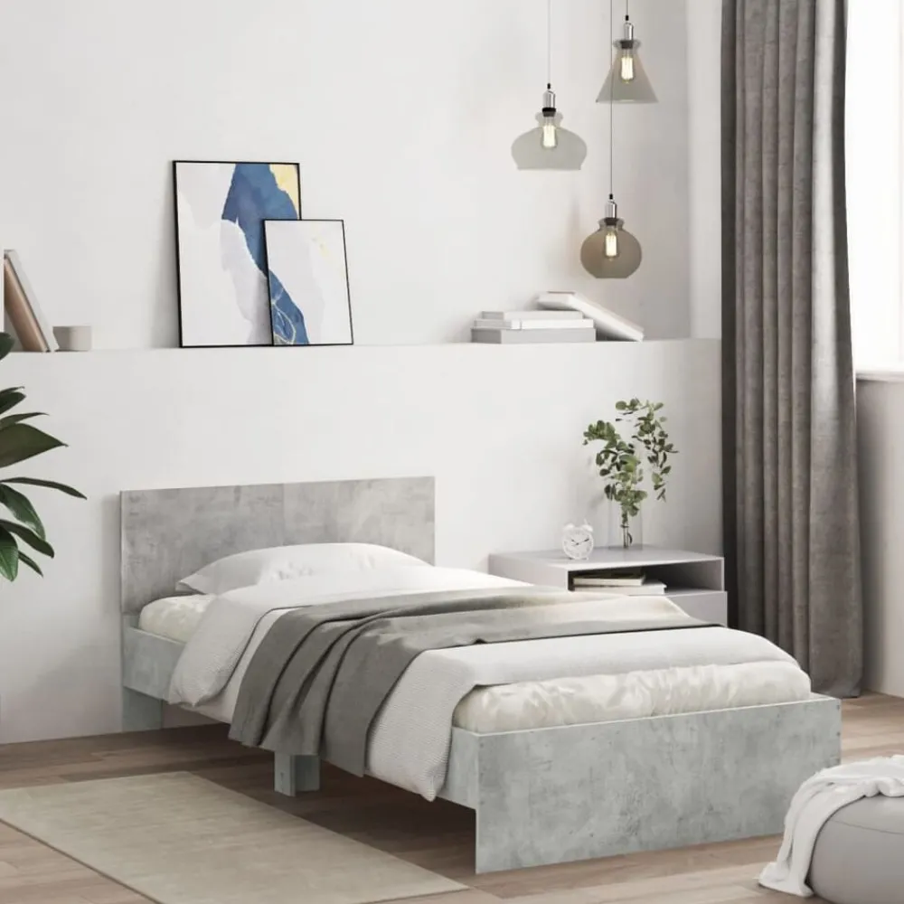 Bedden & Accessoires*vidaXL Bedframe met hoofdeinde bewerkt hout 100x200 cm Betongrijs
