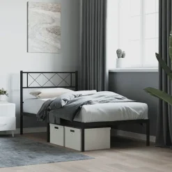 Bedden & Accessoires*vidaXL Bedframe met hoofdbord metaal 75x190 cm Zwart