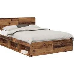 Bedframe met hoofdeinde Oudhout 150 x 200 cm Massief grenenhout>vidaXL Hot