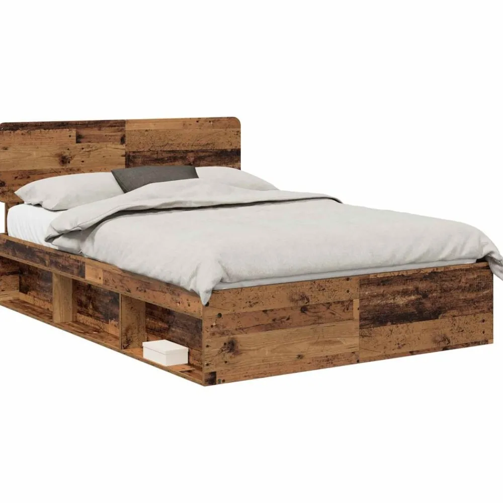 Bedframe met hoofdeinde Oudhout 150 x 200 cm Massief grenenhout>vidaXL Hot