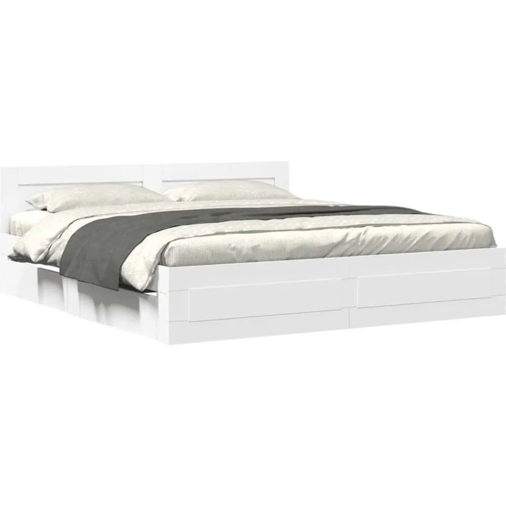 Bedden & Accessoires*vidaXL Bedframe met hoofdeinde zonder matras 200x200 cm Wit