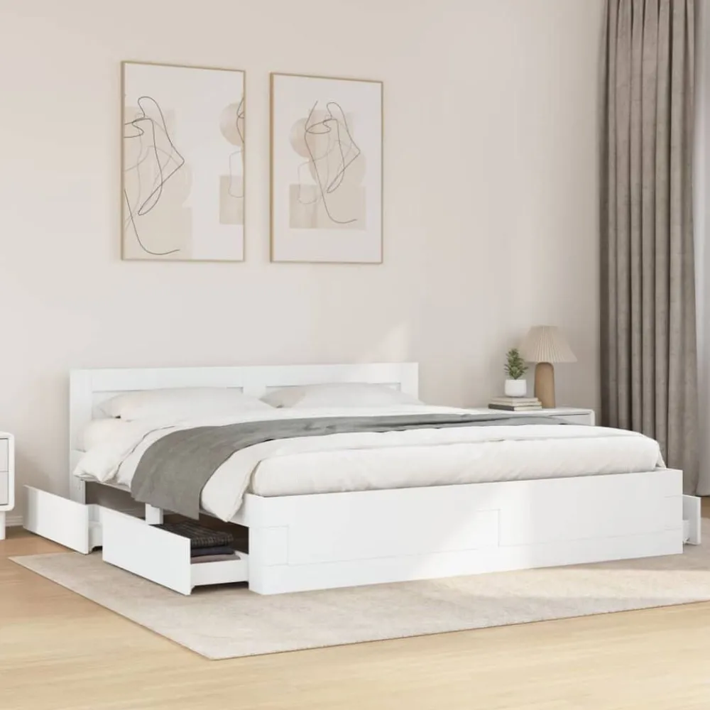 Bedden & Accessoires*vidaXL Bedframe met hoofdeinde zonder matras 200x200 cm Wit