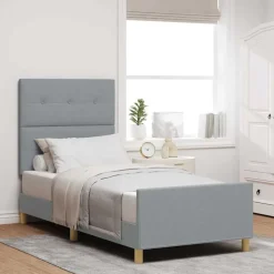 Bedden & Accessoires*vidaXL Bedframe met hoofdeinde 80 x 200 cm Stof Lichtgrijs