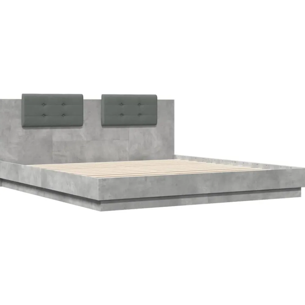 Bedden & Accessoires*vidaXL Bedframe met hoofdbord en LED-verlichting 200x200 cm Betongrijs