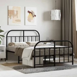 Bedden & Accessoires*vidaXL Bedframe met hoofd- en voeteneinde metaal 120x190 cm Zwart