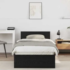 Bedden & Accessoires*vidaXL Bedframe met hoofdeinde 90 x 200 cm Bewerkt hout Zwart eiken
