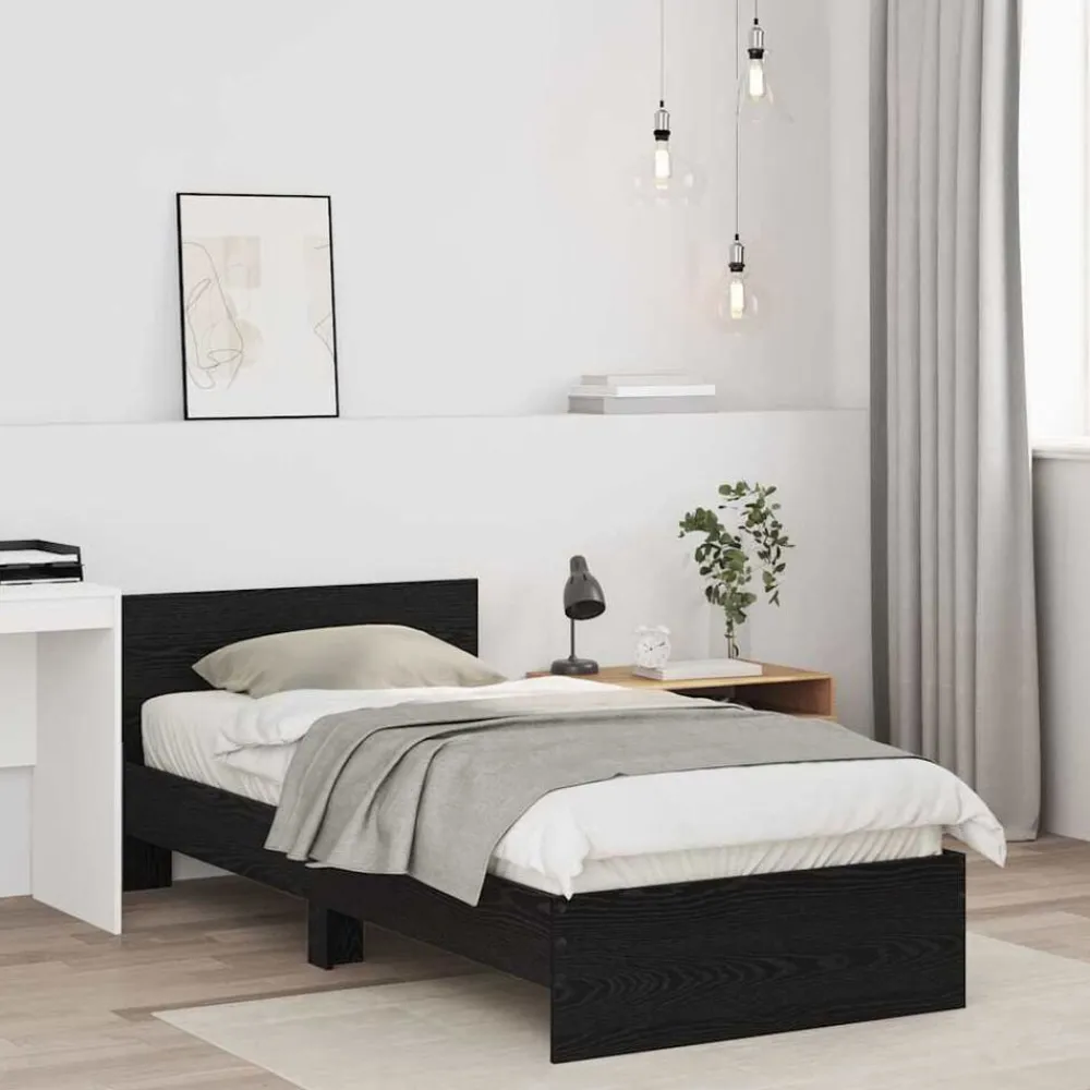 Bedden & Accessoires*vidaXL Bedframe met hoofdeinde 90 x 200 cm Bewerkt hout Zwart eiken
