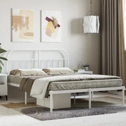 Bedden & Accessoires*vidaXL Bedframe met hoofdbord metaal 140x200 cm Wit