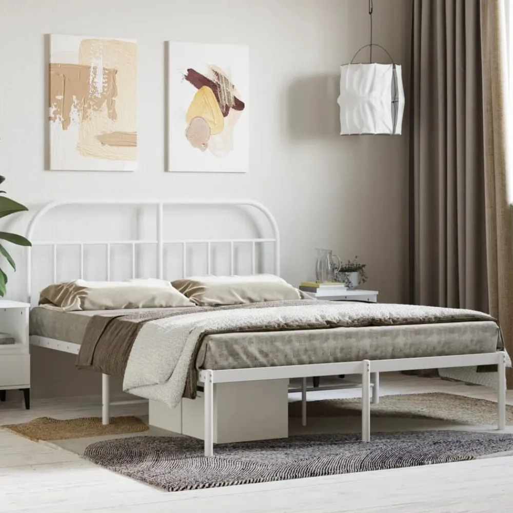 Bedden & Accessoires*vidaXL Bedframe met hoofdbord metaal 140x200 cm Wit