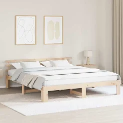Bedframe met hoofdeinde 200 x 200 cm Massief grenenhout>vidaXL Sale