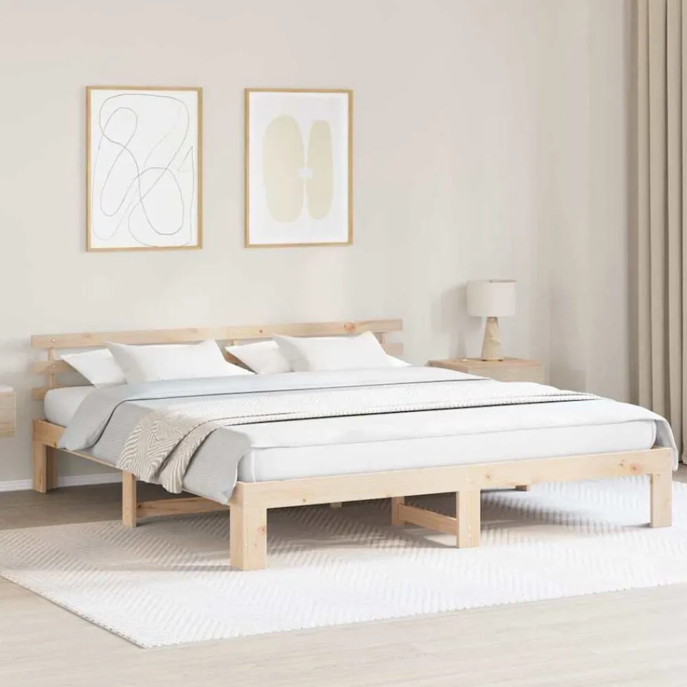 Bedframe met hoofdeinde 200 x 200 cm Massief grenenhout>vidaXL Sale