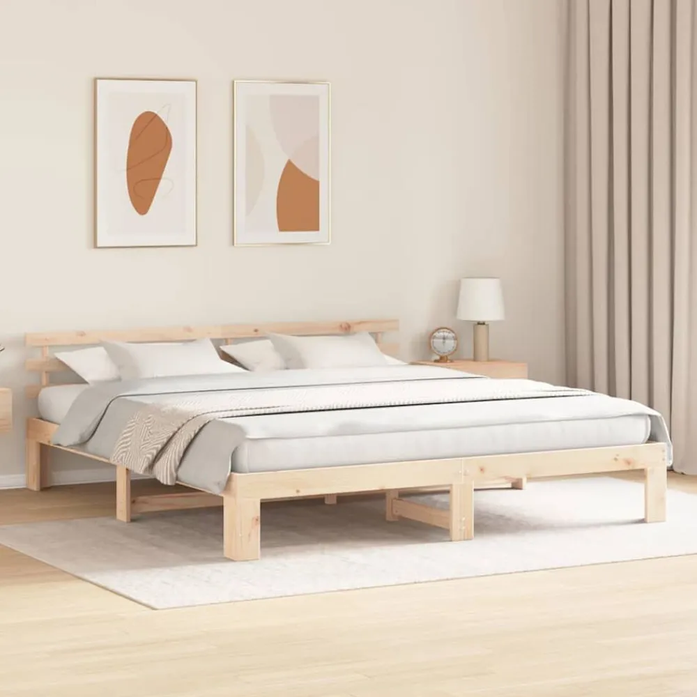 Bedframe met hoofdeinde 200 x 200 cm Massief grenenhout>vidaXL Sale
