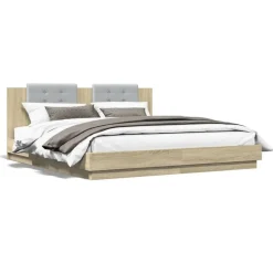 Bedframe met hoofdeinde bewerkt hout 200x200 cm>vidaXL Sale