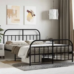 Bedden & Accessoires*vidaXL Bedframe met hoofd- en voeteneinde metaal 140x200 cm Zwart