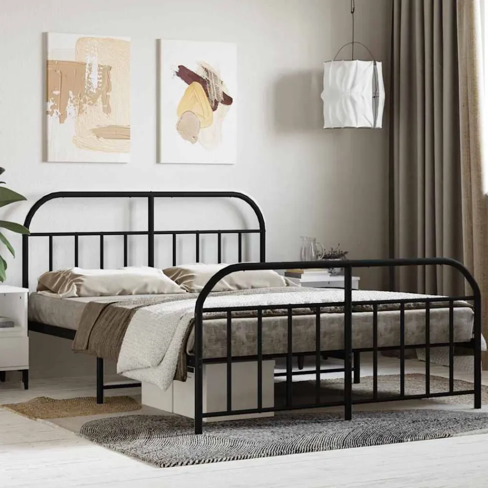 Bedden & Accessoires*vidaXL Bedframe met hoofd- en voeteneinde metaal 140x200 cm Zwart