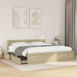 Bedframe met hoofdeinde bewerkt hout 200x200 cm>vidaXL
