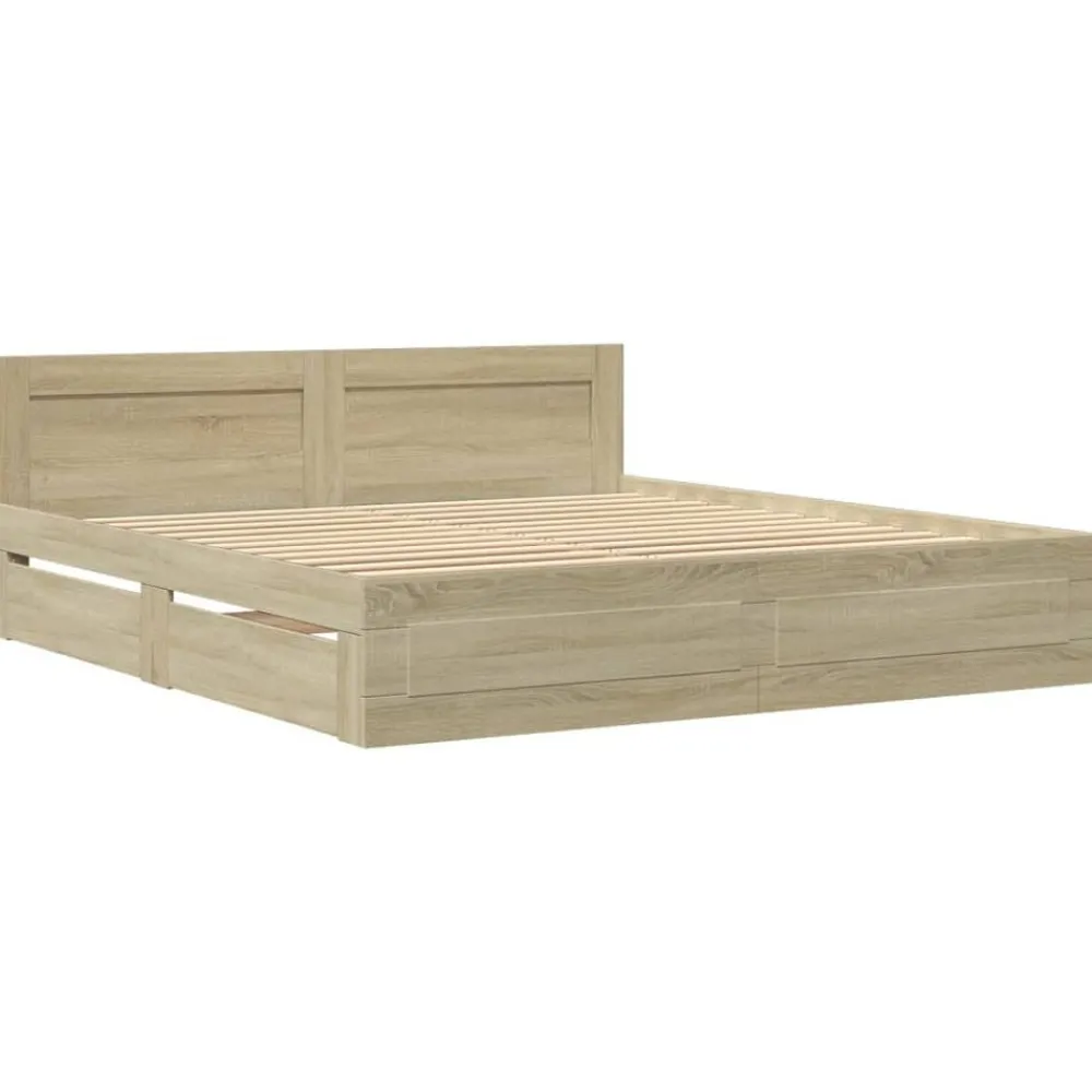 Bedframe met hoofdeinde bewerkt hout 200x200 cm>vidaXL