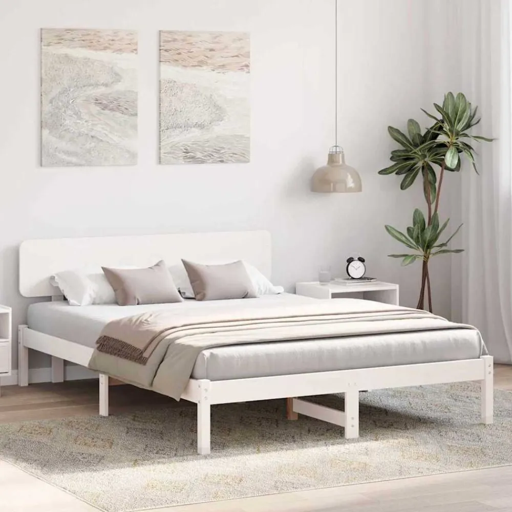 Bedframe met hoofdeinde 200 x 200 cm Massief grenenhout>vidaXL Clearance