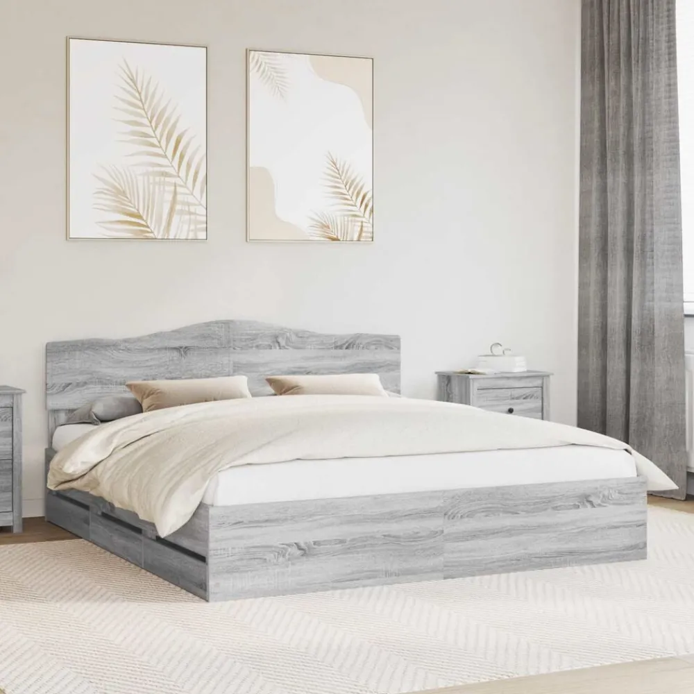 Meubelsets*vidaXL Bedframe met lade 200 x 200 cm Ingenieurshout Grijs sonoma
