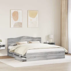 Meubelsets*vidaXL Bedframe met lade 200 x 200 cm Ingenieurshout Grijs sonoma