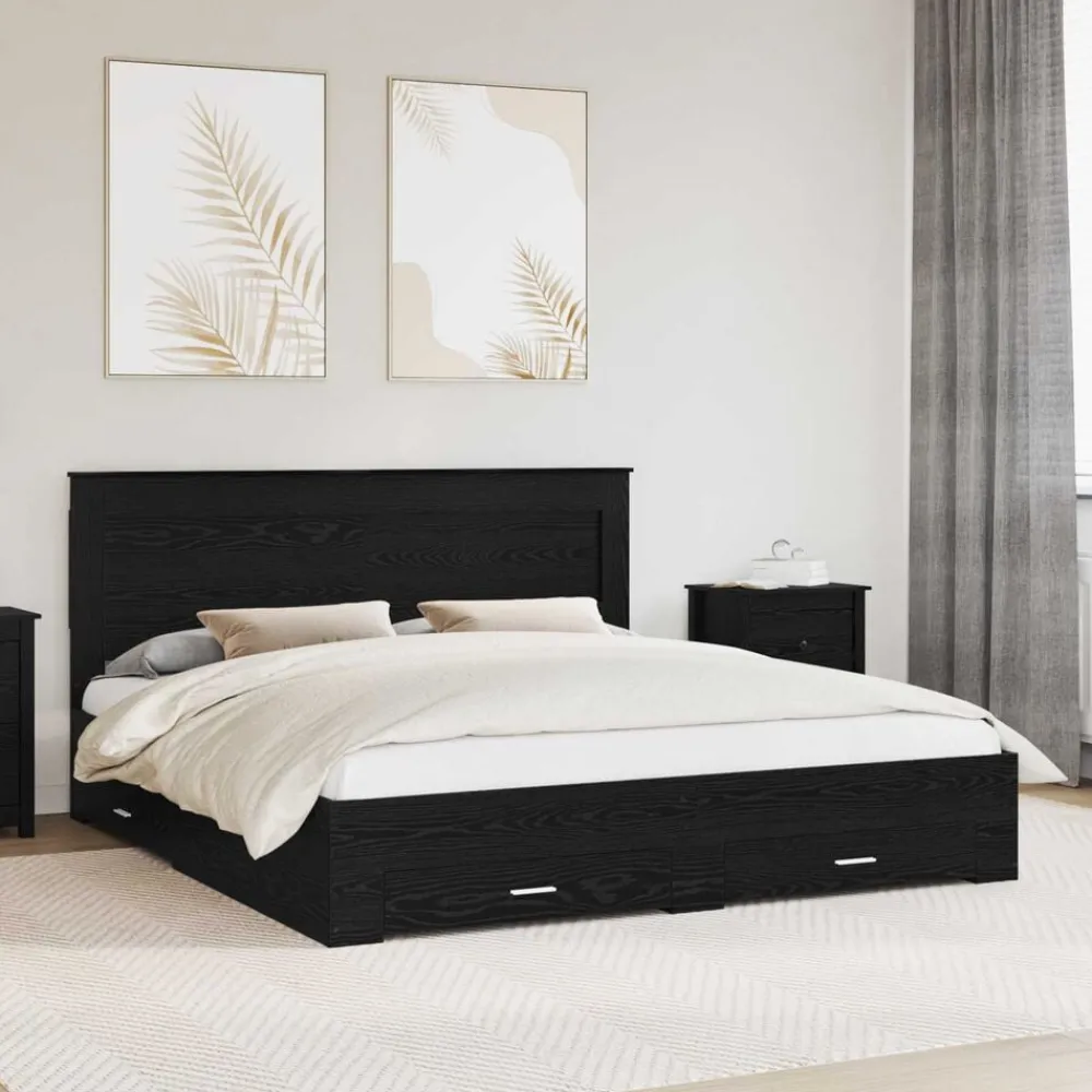 Bedframe met lade met hoofdeinde met opslag Bewerkt hout>vidaXL Online