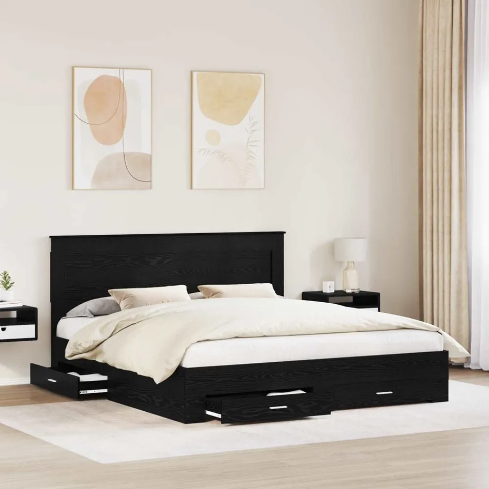 Bedframe met lade met hoofdeinde met opslag Bewerkt hout>vidaXL Online
