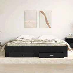 Bedden & Accessoires*vidaXL Bedframe met lade 180 x 200 cm Bewerkt hout Zwart eiken