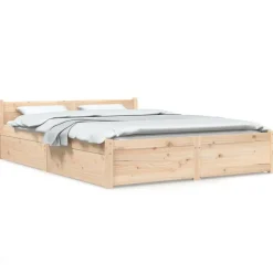 Bedden & Accessoires*vidaXL Bedframe met lades wit 135x190 cm Naturel