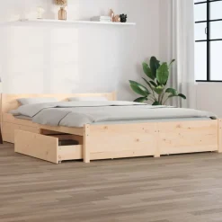 Bedden & Accessoires*vidaXL Bedframe met lades wit 135x190 cm Naturel