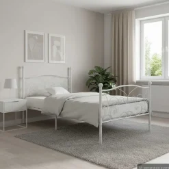 Bedden & Accessoires*vidaXL Bedframe met lattenbodem metaal 90x200 cm Wit