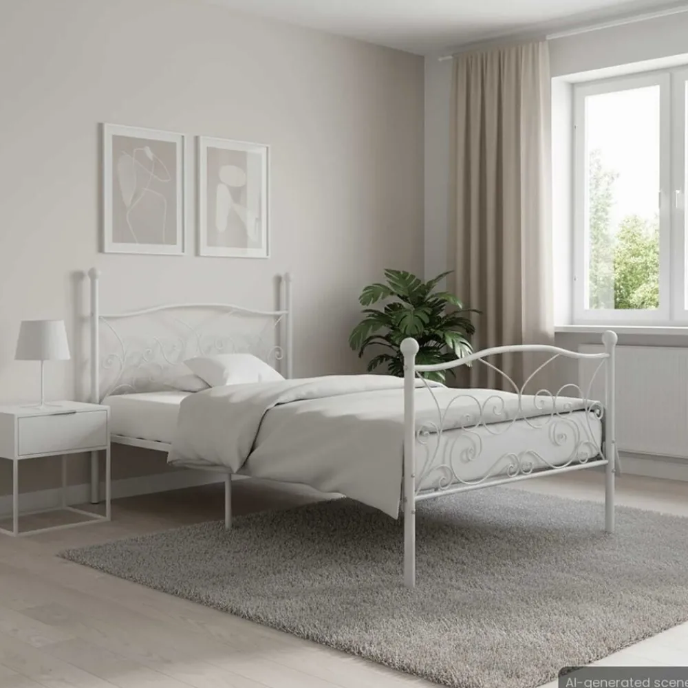 Bedden & Accessoires*vidaXL Bedframe met lattenbodem metaal 90x200 cm Wit