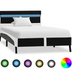 Bedden & Accessoires*vidaXL Bedframe met LED kunstleer zwart 90x200 cm Zwart en wit