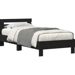 Bedden & Accessoires*vidaXL Bedframe met LED 100 x 200 cm Bewerkt hout Zwart eiken
