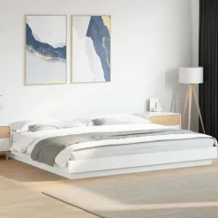 Bedden & Accessoires*vidaXL Bedframe met LED-verlichting bewerkt hout 200x200 cm Wit